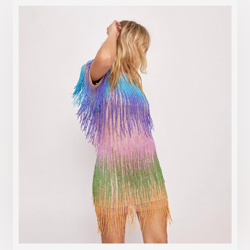 Rainbow Tassel Shift Dress | Nasty Gal Size 8